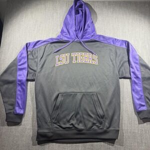 LSU Tigers Hoodie Mens Large Gray Purple NCAA Football Pullover Fourth & One